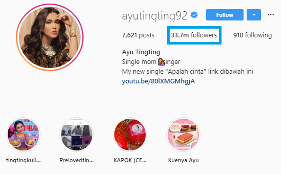 Ayu ting ting keuntungan followers Instagram