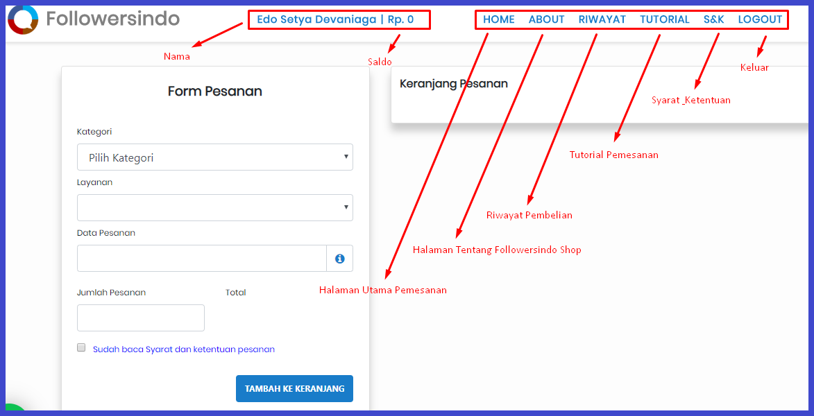 fitur dan navigasi followersindo shop